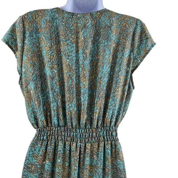 Luck Star Ibiza 100% Silk High Low Button Up Midi Dress Ruffled Hem Unique Print - Picture 10 of 16